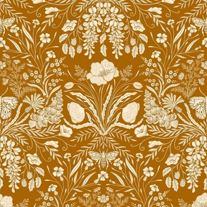 Wildflower Botanical Damask Pattern Neutral Burnt Sienna Large