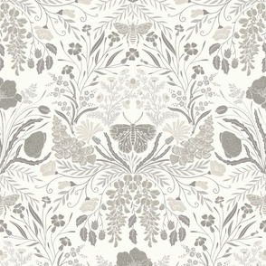 Wildflower Botanical Damask Pattern Neutral Light Warm Grey on Light Large