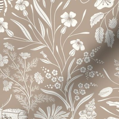 Wildflower Botanical Damask Pattern Neutral Brown Tan