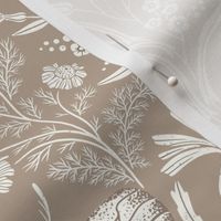 Wildflower Botanical Damask Pattern Neutral Brown Tan