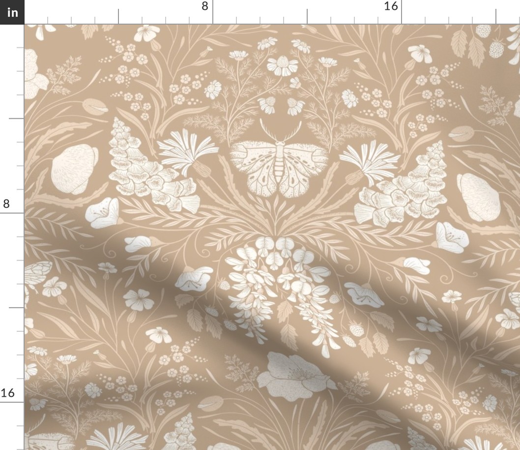 Wildflower Botanical Damask Pattern Neutral Light Tan on Warm Tan