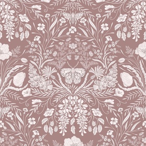 Wildflower Botanical Damask Pattern Neutral Dusty pink