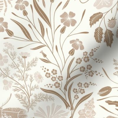 Wildflower Botanical Damask Pattern Neutral Light beige on Light Large