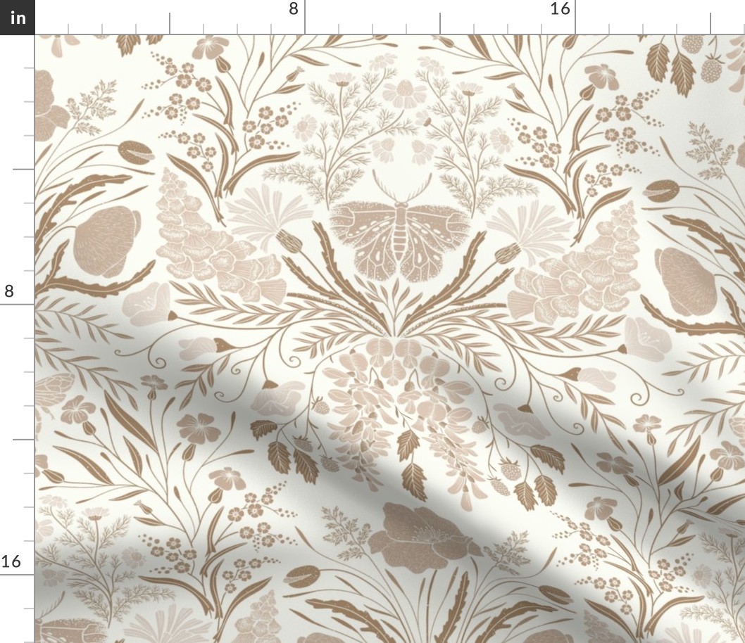 Wildflower Botanical Damask Pattern Neutral Light beige on Light Large