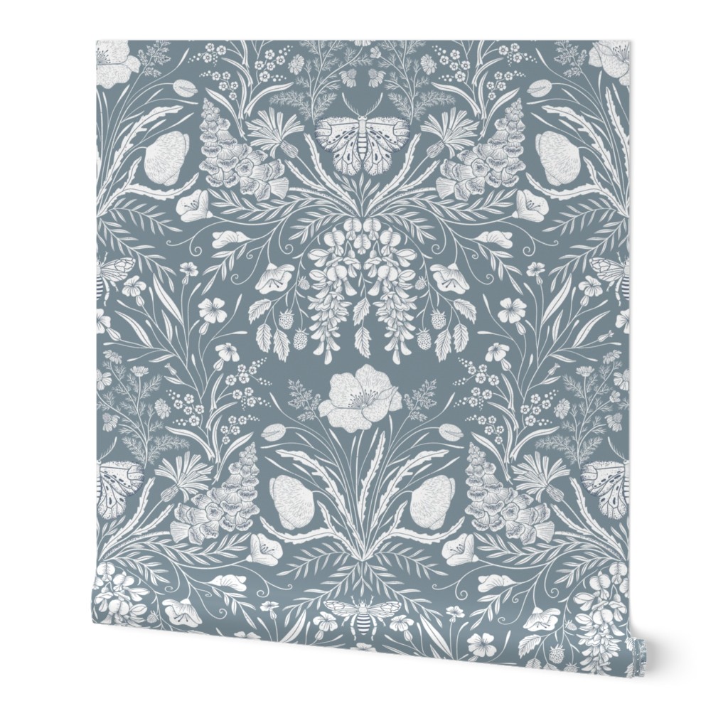 Wildflower Botanical Damask Pattern Neutral Grey