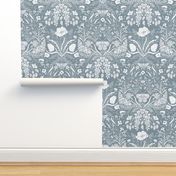 Wildflower Botanical Damask Pattern Neutral Grey