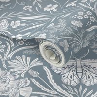 Wildflower Botanical Damask Pattern Neutral Grey