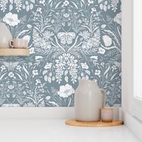 Wildflower Botanical Damask Pattern Neutral Grey