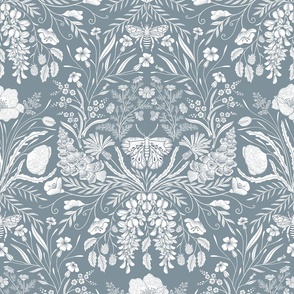 Wildflower Botanical Damask Pattern Neutral Grey