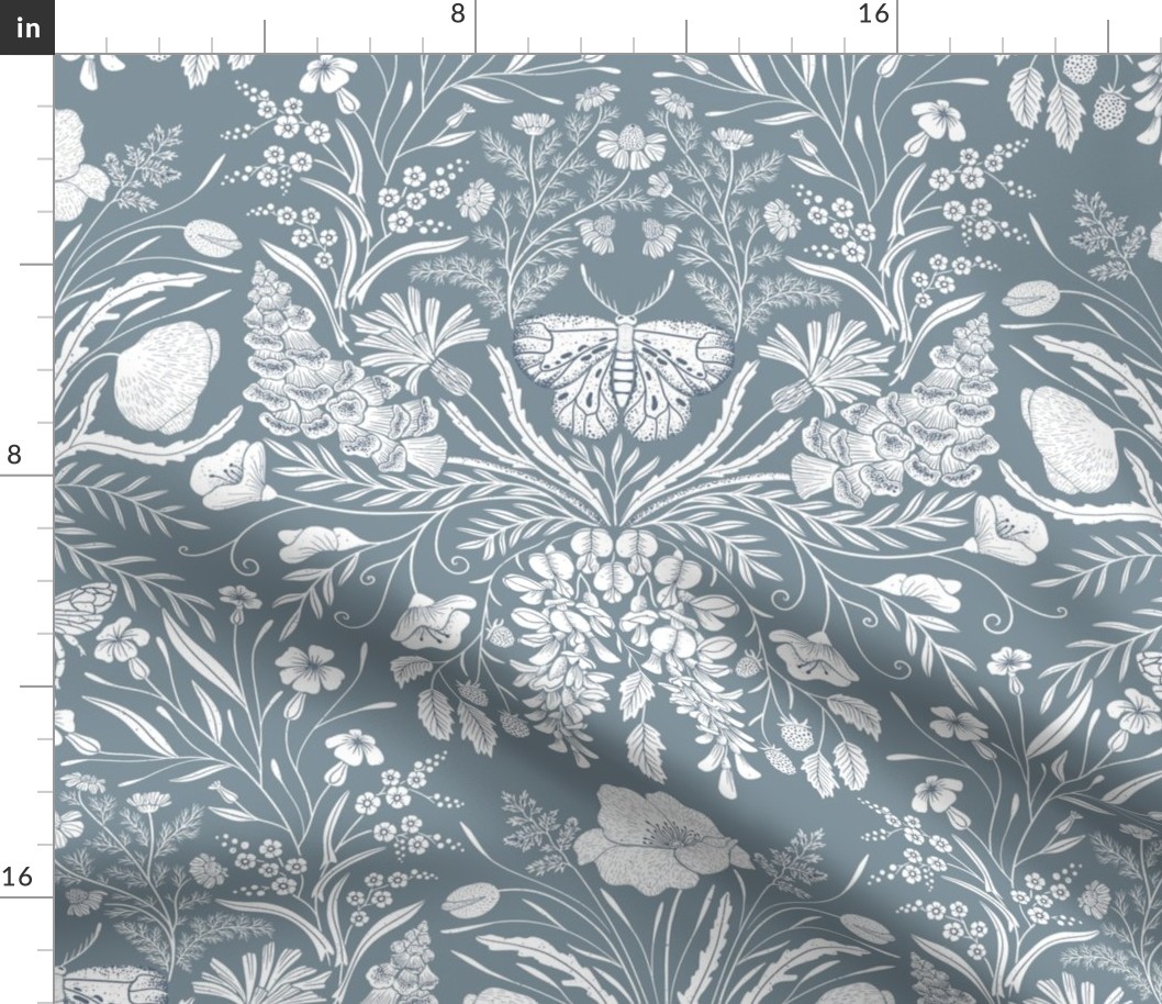 Wildflower Botanical Damask Pattern Neutral Grey