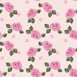 Pink Watercolor Roses and Polka Dots (Pink) Large