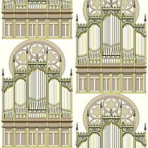 buffet d'orgues jaune et taupe sur fond blanc