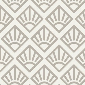 Art Deco Sun Block Print | Small Scale | Warm Off White, Beige Grey