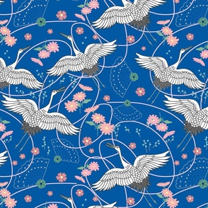 Migration, Cranes in Flight - ocean blue, medium/large 