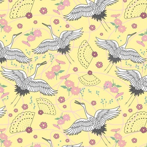 Migration, Cranes in Flight - lemon yellow, medium/large 