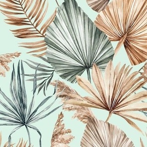 Dried Palm Leaves / Medium Scale / Mint Background