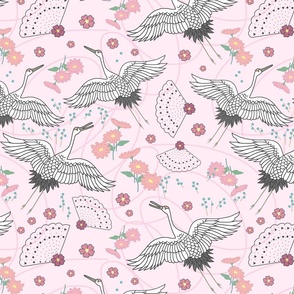 Migration, Cranes in Flight - baby pink, medium/large 