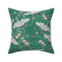 Migration, Cranes in Flight - emerald green, medium/large 