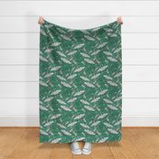 Migration, Cranes in Flight - emerald green, medium/large 