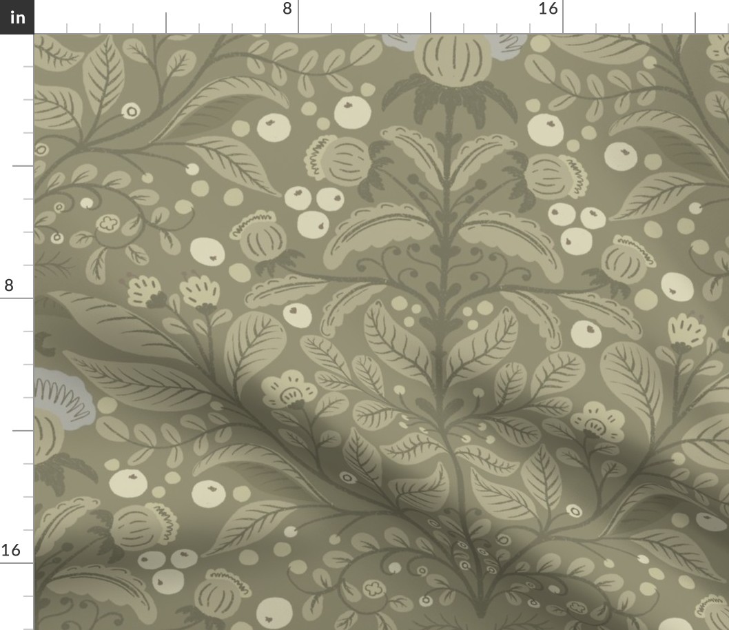 Victorian Thistle Garden | olive and brown | Large