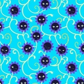 Purple kittyflowers on turquoise 