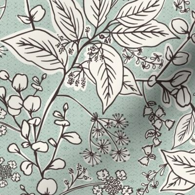 Gracelyn - Hand Drawn Botanical Floral Pale Green Ivory Regular Scale