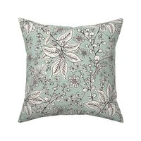 Gracelyn - Hand Drawn Botanical Floral Pale Green Ivory Regular Scale