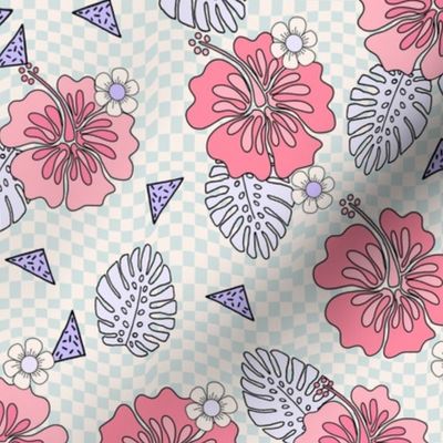 Hibiscus Surf Summer fabric - checkerboard, trendy, skate girls