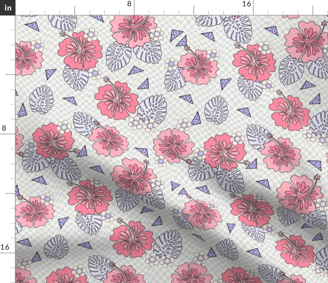 Hibiscus Surf Summer fabric - checkerboard, trendy, skate girls