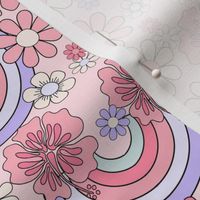 Hibiscus Summer Rainbow fabric - pastel daisy girls fabric
