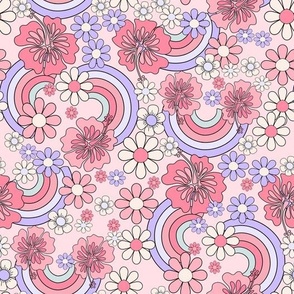Hibiscus Summer Rainbow fabric - pastel daisy girls fabric