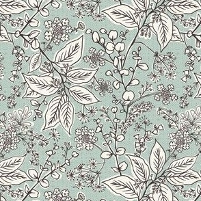 Gracelyn - Hand Drawn Botanical Floral Pale Green Ivory Small Scale