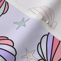 pastel mermaid shells fabric - cute girls design, lilac lavender starfish