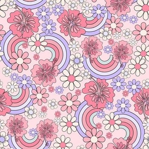 MEDIUM Hibiscus Summer Rainbow fabric - pastel daisy girls fabric