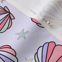 MEDIUM pastel mermaid shells fabric - cute girls design, lilac lavender starfish