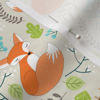 Fox - Sleepy Foxes (cream) Baby Nursery Woodland Animals Kids Childrens Bedding C12
