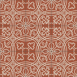 medieval tiles, ivory on clay red