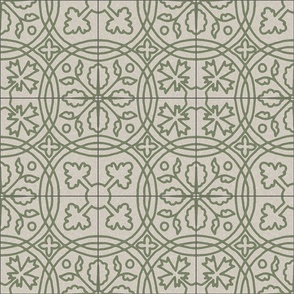 medieval tiles, moss green on ivory