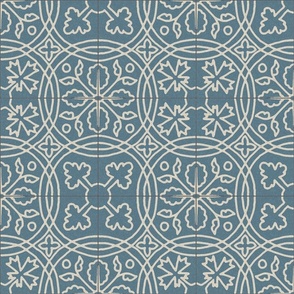medieval tiles, ivory on slate blue
