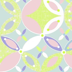 Retro Textured Abstract Flowers Print - Candy Pink, White, Lime, Very Peri, Stonewash Blue - Vanessa Peutherer 2022