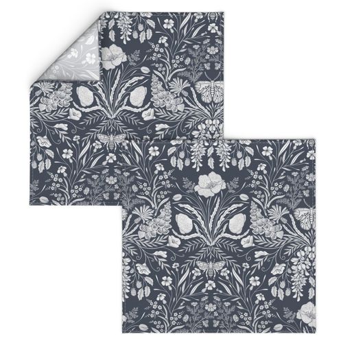 Wildflower Botanical Damask Pattern Dark on dark grey