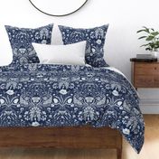 Wildflower Botanical Damask Pattern Dark on navy blue