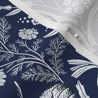 Wildflower Botanical Damask Pattern Dark on navy blue