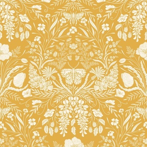 Wildflower Botanical Damask Pattern on mellow yellow