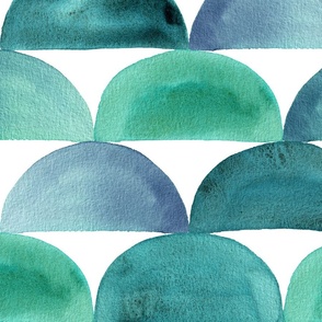 Half Circle Shells or Waves –  Coastal Ocean Blue and Green – XL
