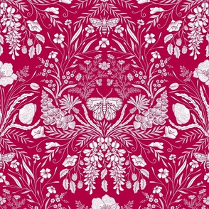 Wildflower Botanical Damask Pattern on hot pink