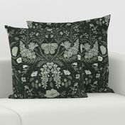 Wildflower Botanical Damask Pattern dark green neutrals