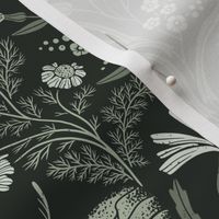 Wildflower Botanical Damask Pattern dark green neutrals