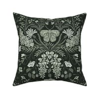 Wildflower Botanical Damask Pattern dark green neutrals