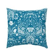 Wildflower Botanical Damask Pattern on teal blue